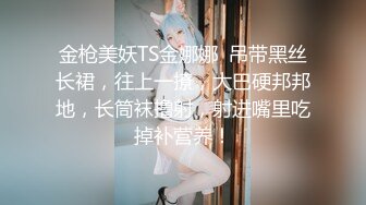 金枪美妖TS金娜娜  吊带黑丝长裙，往上一撩，大巴硬邦邦地，长筒袜撸射，射进嘴里吃掉补营养！