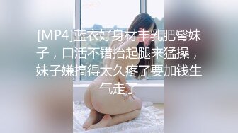 [MP4]蓝衣好身材丰乳肥臀妹子，口活不错抬起腿来猛操，妹子嫌搞得太久疼了要加钱生气走了